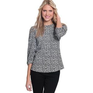 Multiples Textured Black and White Leopard Print Top 0X